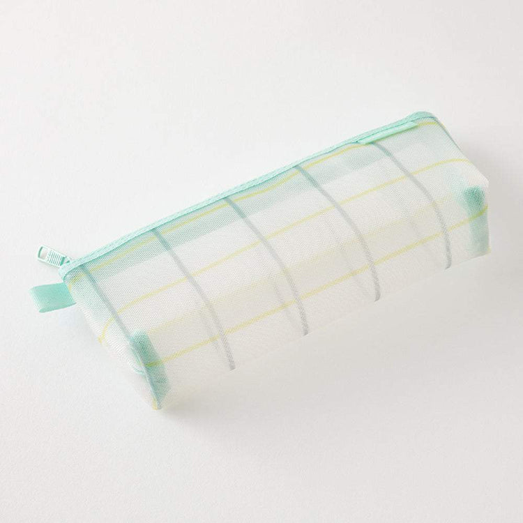 Midori Mesh Pen Case with Gusset - Check Green [Limited Edition]