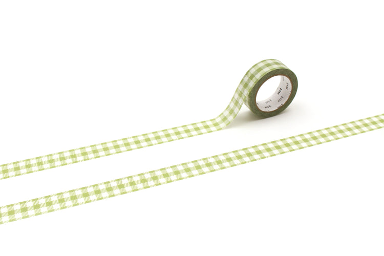 MT 1P Washi Tape - Stripe Checkered Light Moss Green