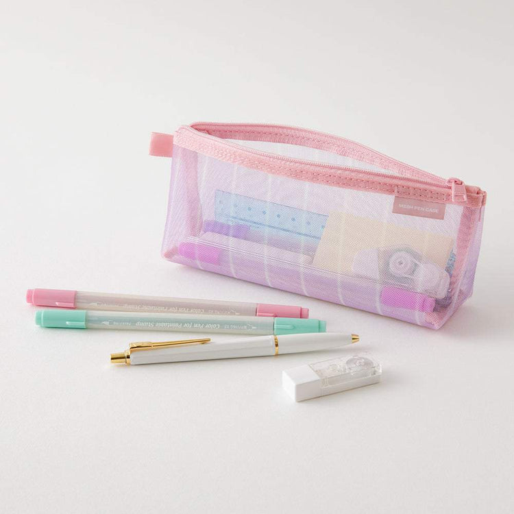 Midori Mesh Pen Case with Gusset - Stripe Purple [Limited Edition]