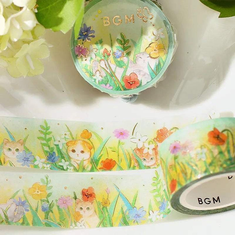 BGM Foil Stamping Masking Tape: Flowers and Cats - Afternoon Kitty