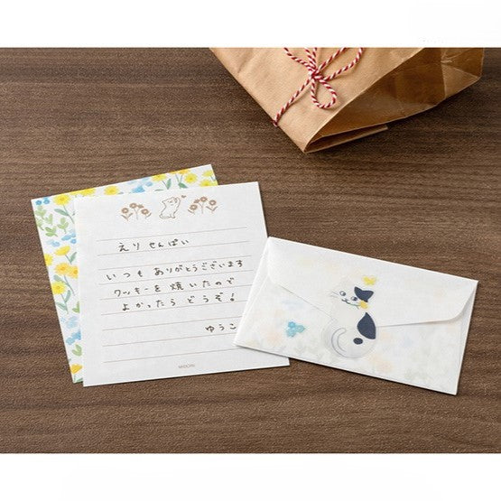 MIDORI Mini Letter Paper & Envelopes with Stickers 943 For You Cat