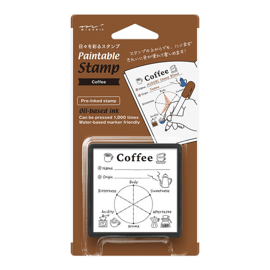Midori Paintable Stamp Pre-inked – Coffee with flavor chart design for recording coffee names, origins, and tasting notes.