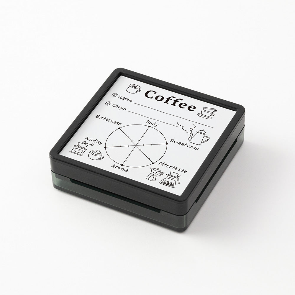 Midori Paintable Stamp Pre-inked – Coffee with flavor chart design for recording coffee names, origins, and tasting notes.