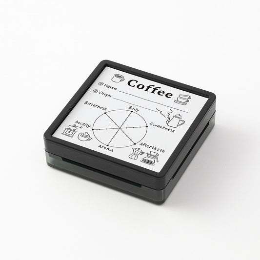 Midori Paintable Stamp Pre-inked – Coffee with flavor chart design for recording coffee names, origins, and tasting notes.