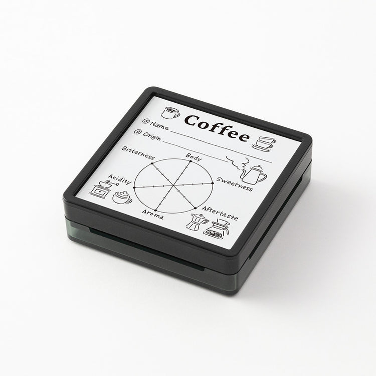 Midori Paintable Stamp Pre-inked – Coffee with flavor chart design for recording coffee names, origins, and tasting notes.