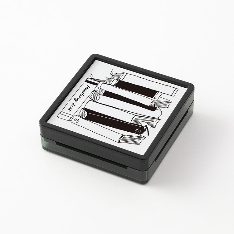 Midori Paintable Stamp Pre-inked – Reading List featuring bookshelf design to track books, genres, and reading progress.