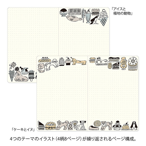 Midori Yuru Log Notebook B6 - Sweets & Animals