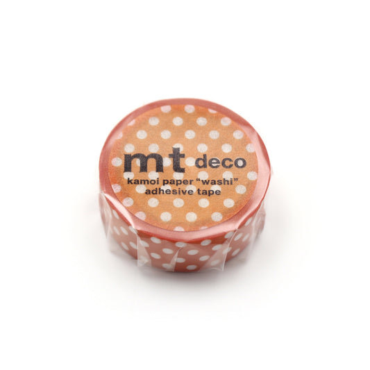 MT 1P Dot Washi Tape Deep Orange – bright orange dotted washi tape roll.