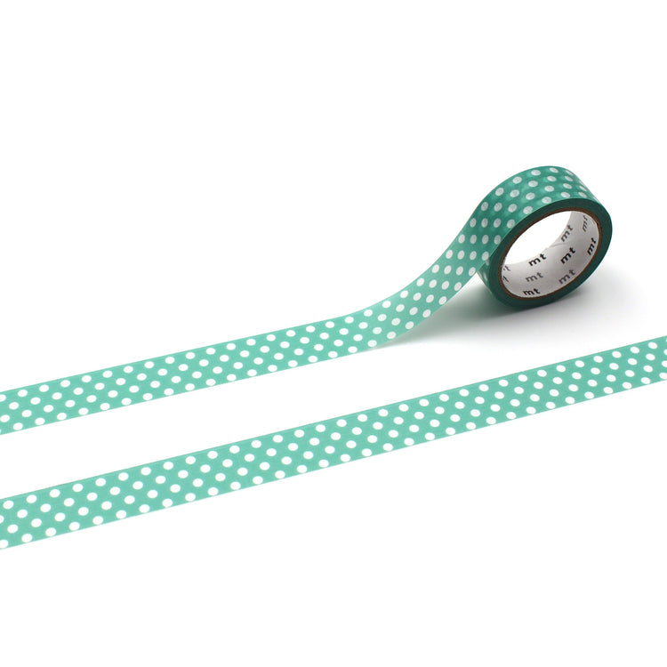 MT 1P Dot Washi Tape Emerald Green – green dotted Japanese washi tape roll.
