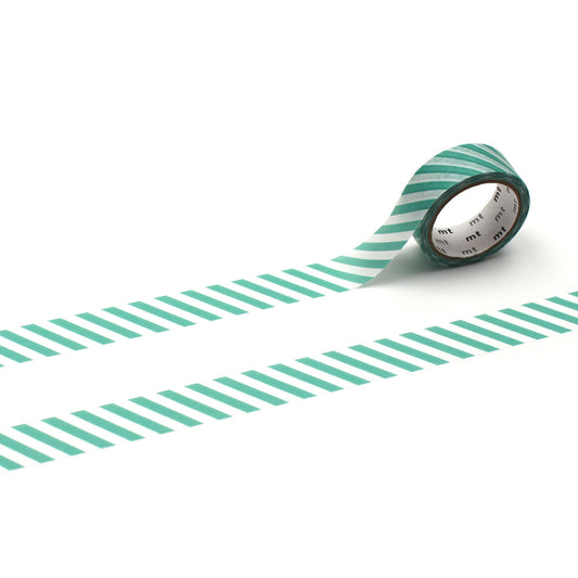 MT 1P Stripe Washi Tape Emerald Green roll with green stripe pattern.