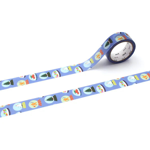 MT Christmas 2025 Washi Tape Snow Globe Christmas – snow globes with trees and houses on 15mm tape.