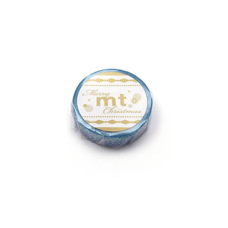 MT Christmas 2025 Washi Tape Snowflake – light blue and white snowflake pattern on 10mm washi tape roll.