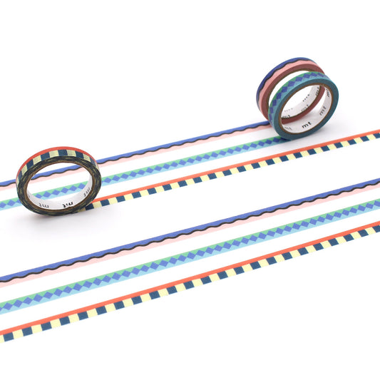 MT Slim × Papier Tigre Washi Tape – Pool (6mm × 5m, 3-Roll Set) | Japanese Washi Tape with Geometric Pool Design