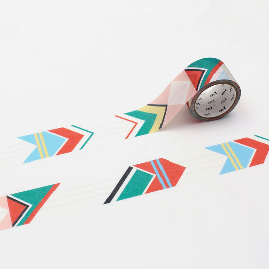 MT × Papier Tigre Write and Draw Washi Tape – Etiquette featuring colorful geometric patterns with lined sections for writing and drawing on Japanese washi paper.