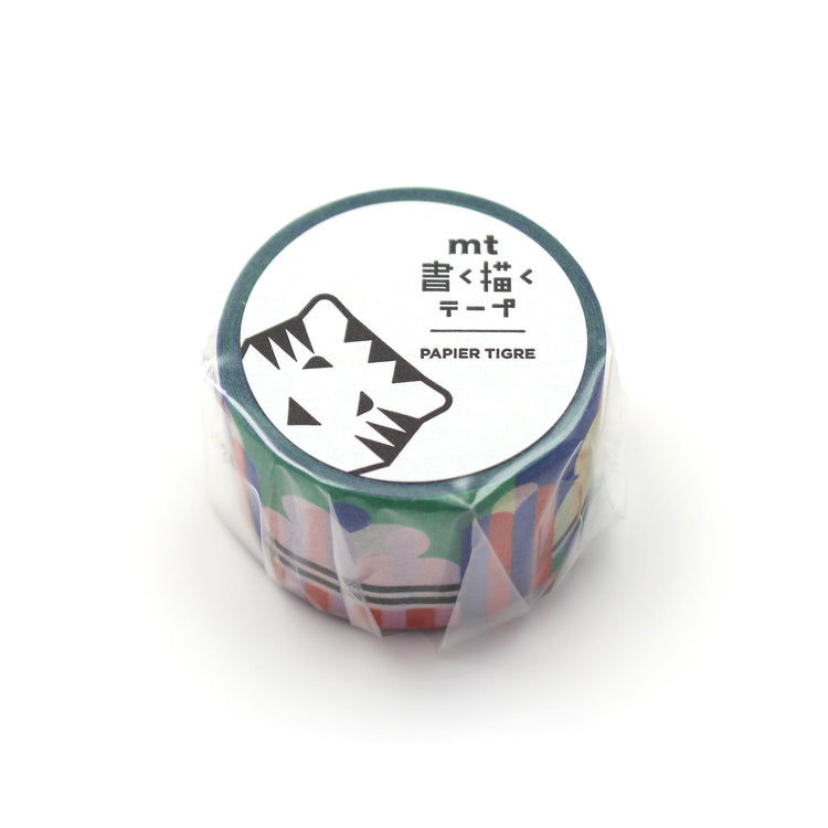 MT × Papier Tigre Write and Draw Washi Tape – Ice featuring bright geometric ice-inspired patterns in blue, green, yellow, and coral on Japanese washi paper.