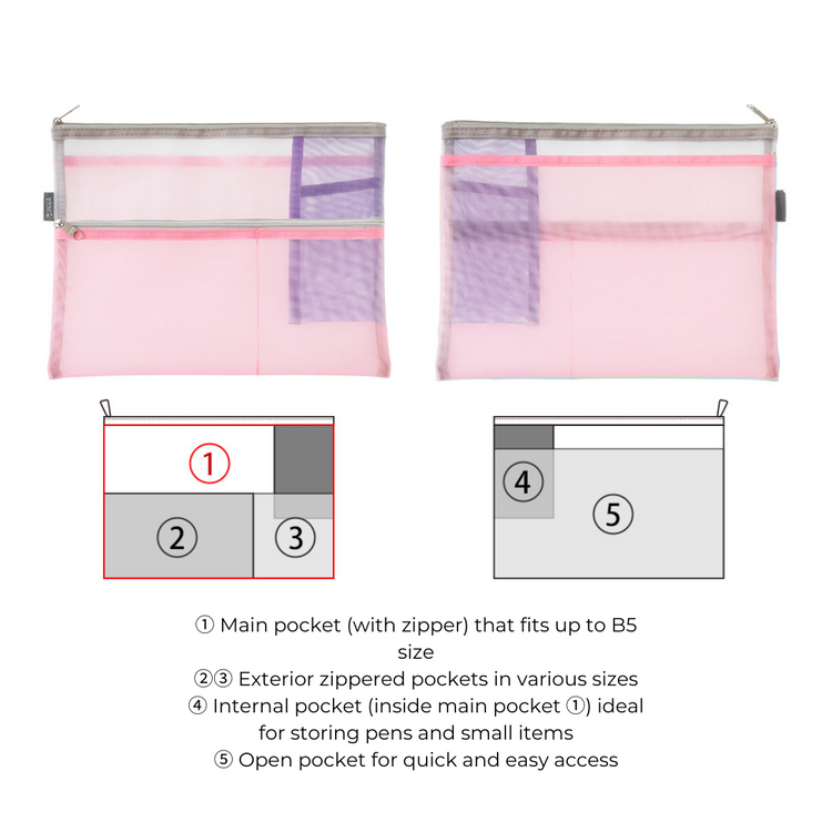 Midori Pen & Tool Pouch (B5) Mesh - Pink