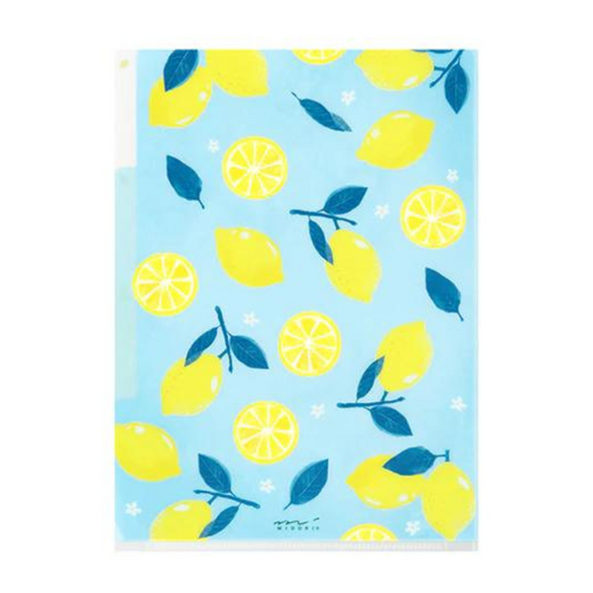 Midori A5 3 Pockets Clear Folder - Lemon