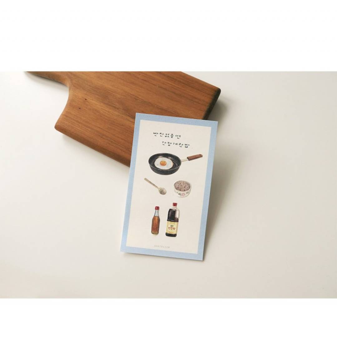 Suatelier Daily Deco Sticker sheet – Homemade Food theme with illustrated Korean dishes like bibimbap, kimchi, and side dishes.