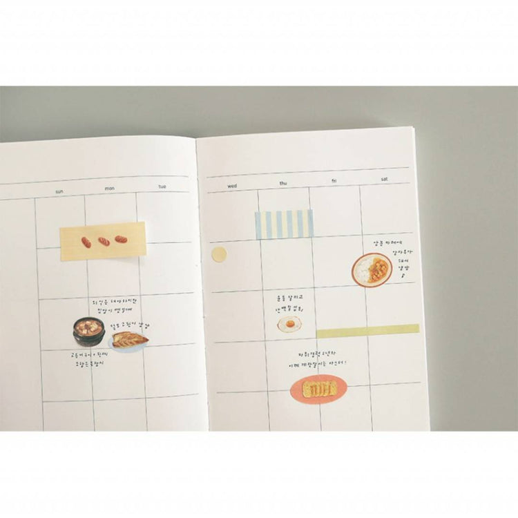 Suatelier Daily Deco Sticker sheet – Homemade Food theme with illustrated Korean dishes like bibimbap, kimchi, and side dishes.