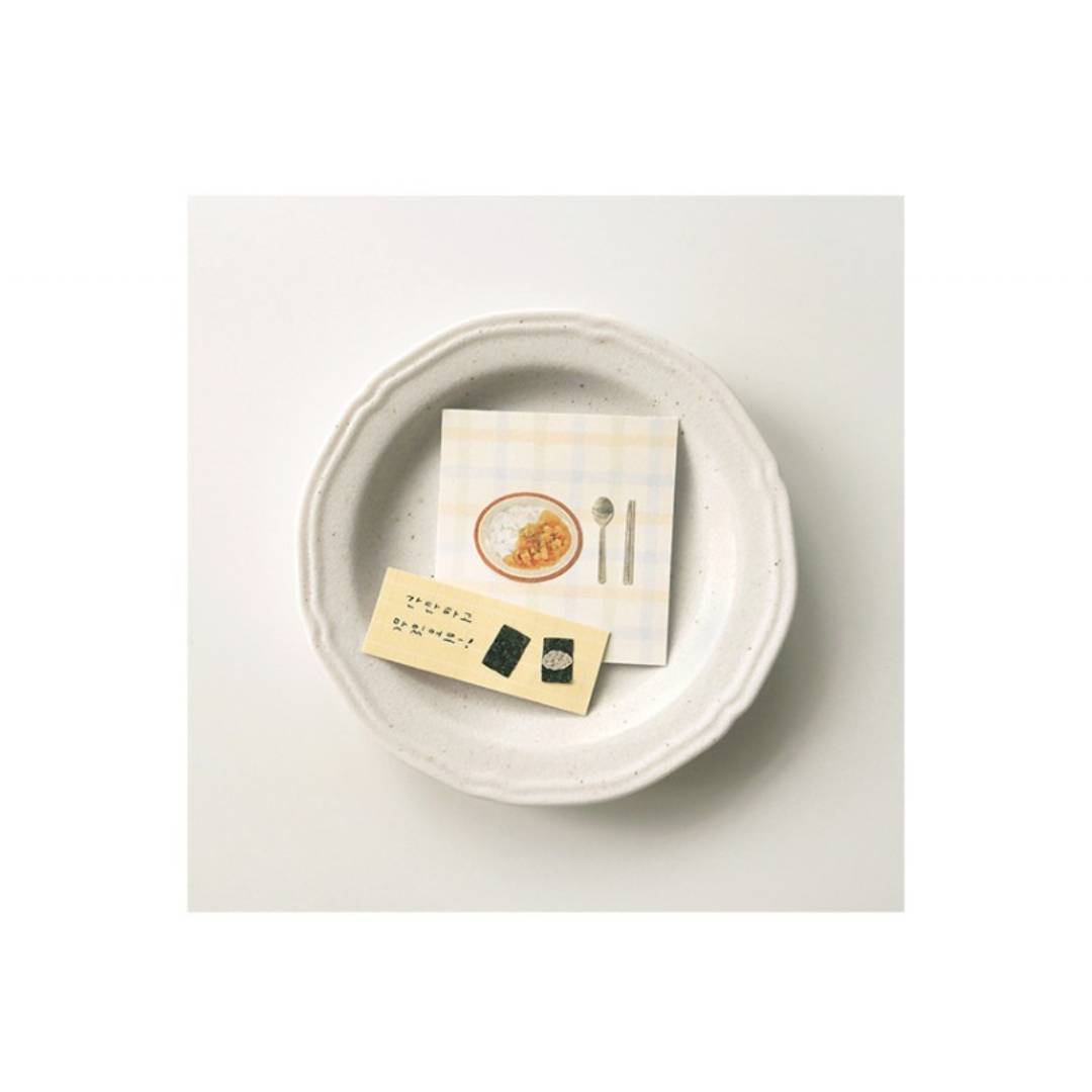 Suatelier Daily Deco Sticker sheet – Homemade Food theme with illustrated Korean dishes like bibimbap, kimchi, and side dishes.