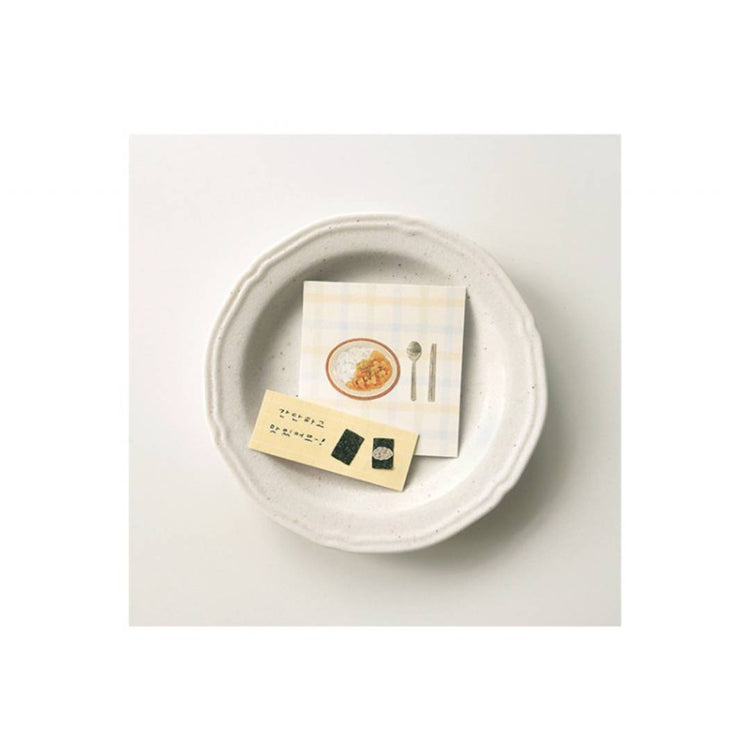 Suatelier Daily Deco Sticker sheet – Homemade Food theme with illustrated Korean dishes like bibimbap, kimchi, and side dishes.