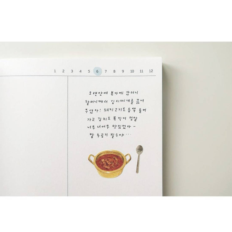 Suatelier Daily Deco Sticker sheet – Homemade Food theme with illustrated Korean dishes like bibimbap, kimchi, and side dishes.