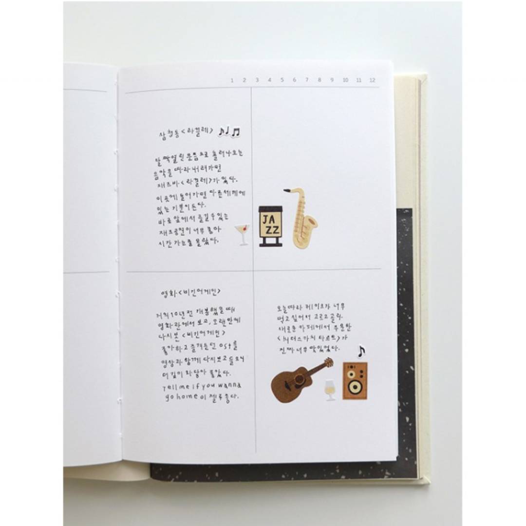 Suatelier Daily Deco Sticker sheet – Jazz Cafe theme with illustrated musical instruments and cozy café items.