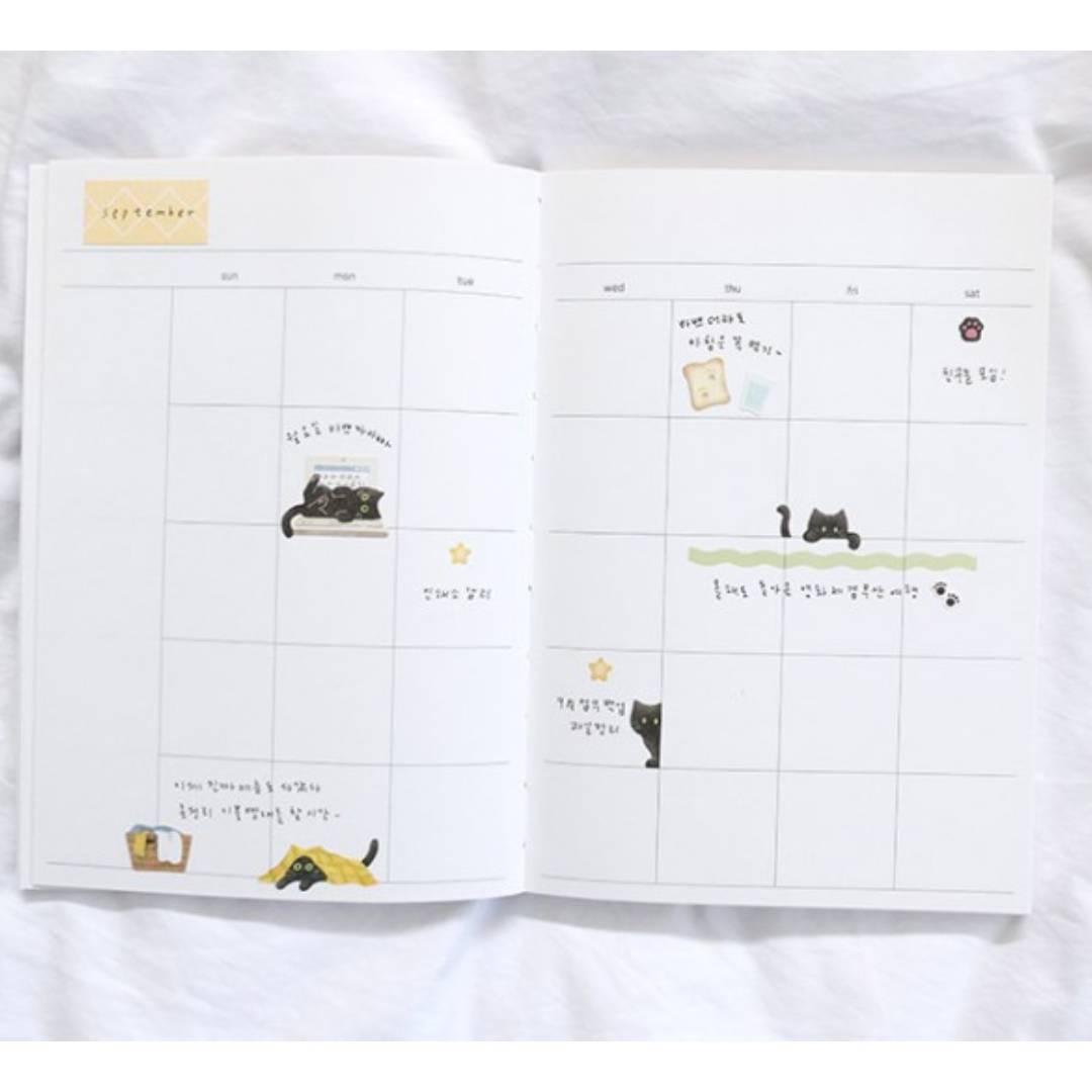 Suatelier Daily Deco Sticker My Little Universe featuring black cats in playful and cozy poses with stationery and home-themed designs.