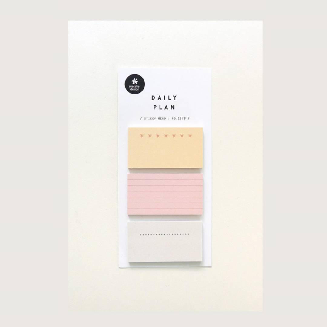 Suatelier Daily Plan .64 Sticky Notes – minimalist memo pad in soft tone, 55 × 30 mm, 40 sheets, for planners and desk notes.