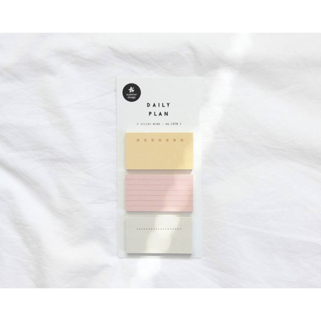 Suatelier Daily Plan .64 Sticky Notes – minimalist memo pad in soft tone, 55 × 30 mm, 40 sheets, for planners and desk notes.