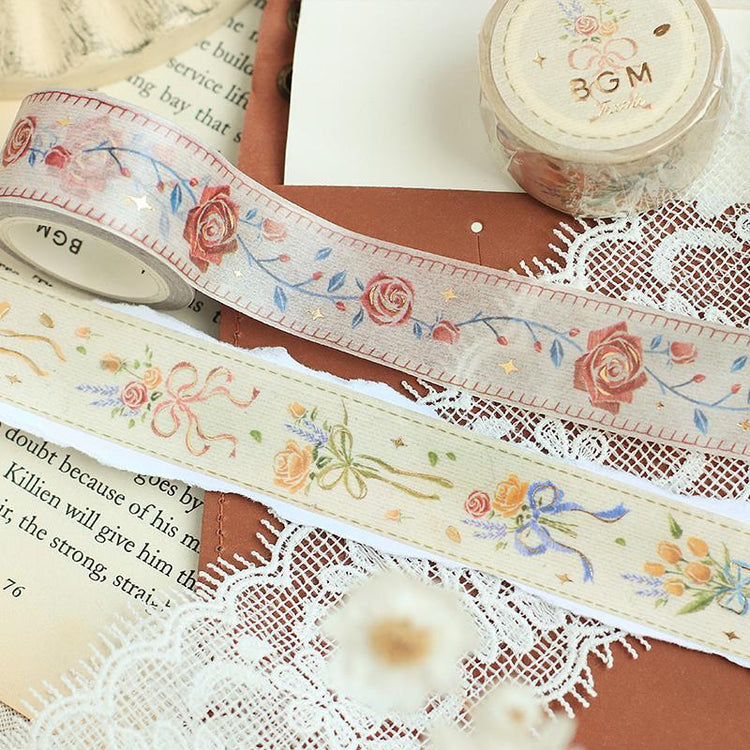 BGM Embroidered Ribbon Rose Washi Tape