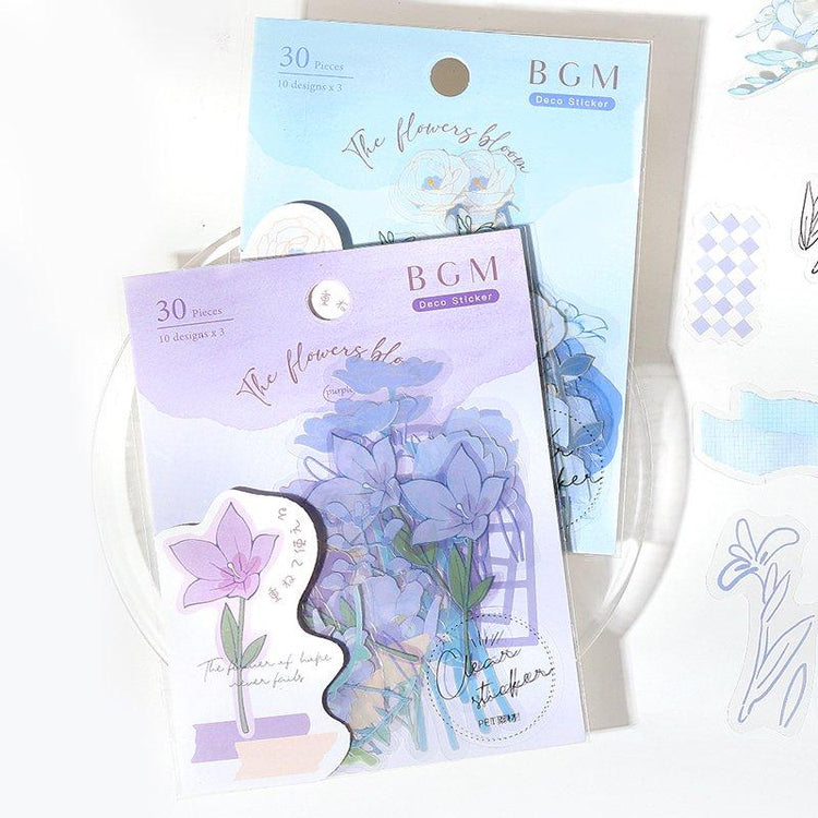BGM Flowers Blossom Blauer transparenter Aufkleber